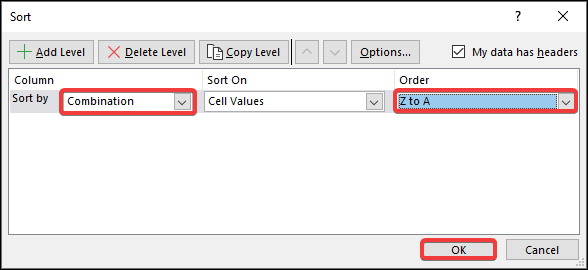 Combine Rows with Same ID in Excel Sort Box