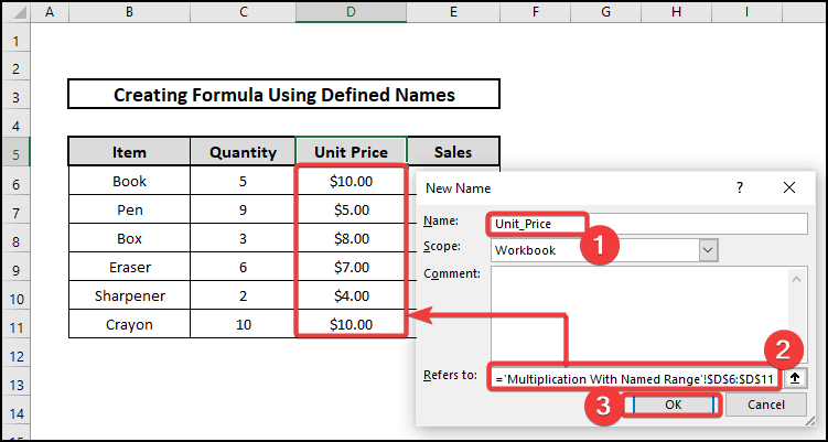  Create a Formula Using Defined Names in Excel Using Named Ranges
