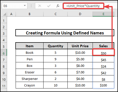 Create a Formula Using Defined Names in Excel (Multiplication Using Named Ranges)