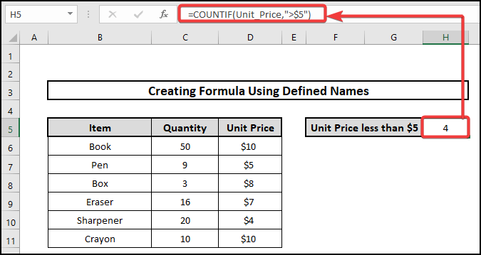 (Utilizing COUNTIF Function)Create a Formula Using Defined Names in Excel