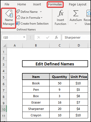 (Edit defined name in Excel)Create a Formula Using Defined Names in Excel