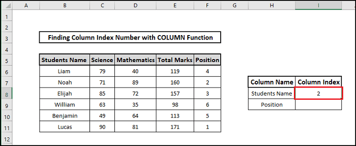 column number final dataset column index number formula