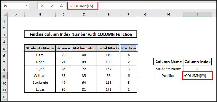 column function 2 column index number formula