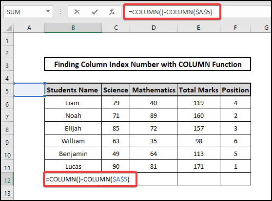 double column 1 column index numbers formula