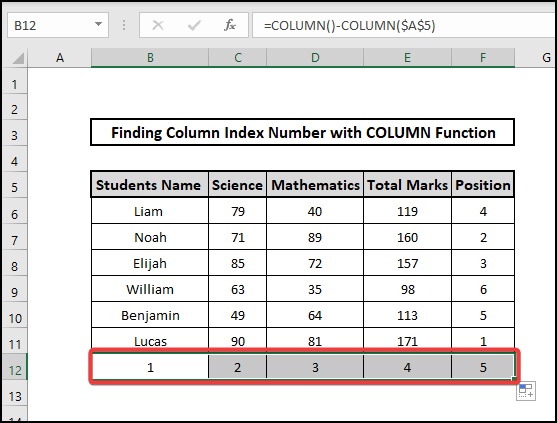 double cloumn final column index numbers formula