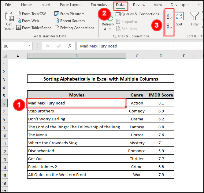 data tab sort alphabetically with multiple columns