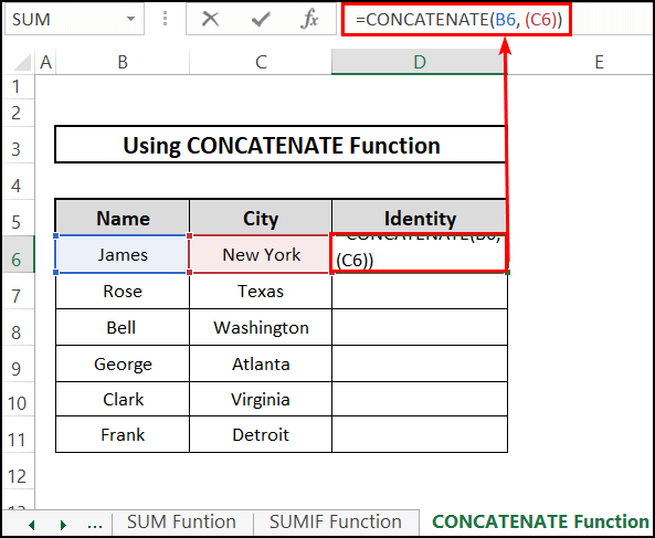 Using CONCATENATE function to add a range of cells in Excel