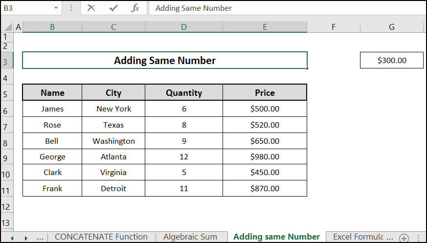 adding same number to add a range of cells in Excel