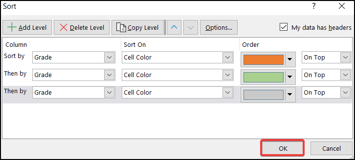 sort box (coloring) to create custom sort list in Excel