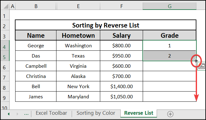 reverse list to create custom sort list in Excel