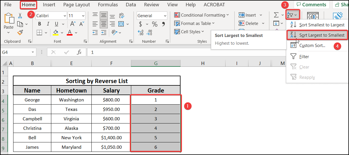 reverse list option to create custom sort list in Excel