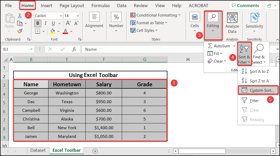 Excel toolbar to create custom sort list in Excel