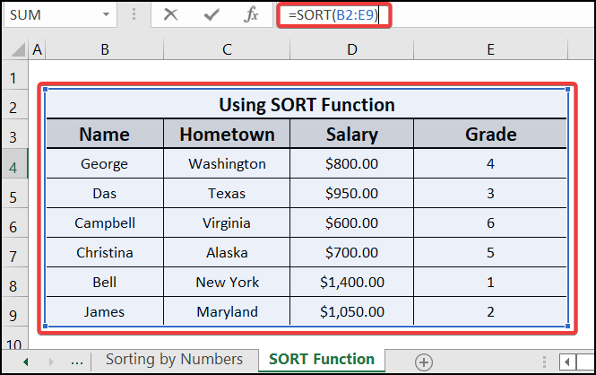 SORT Function usage