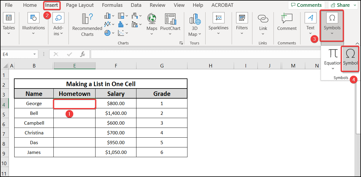 Making list in one cell