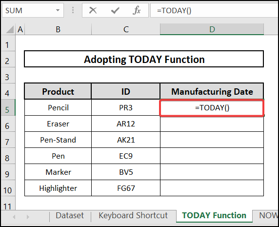 adopting TODAY Function to how to enter date automatically in excel when data entered 