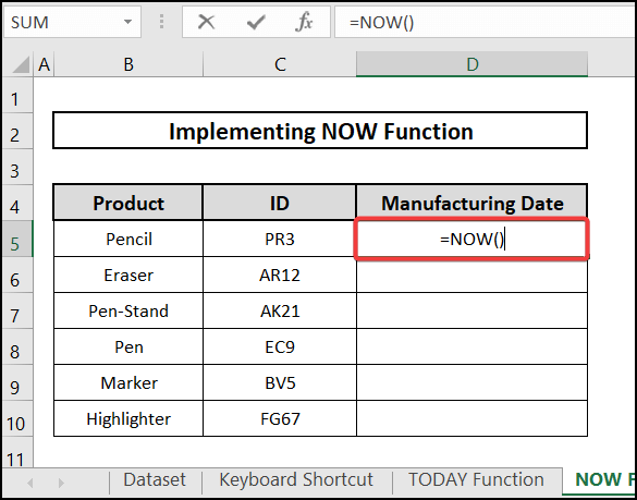 NOW Function to how to enter date automatically in excel when data entered