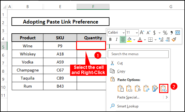  using paste link option in excel