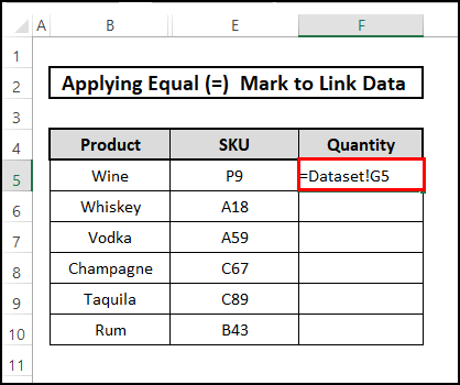 using equal sign to link data in manual cell reference