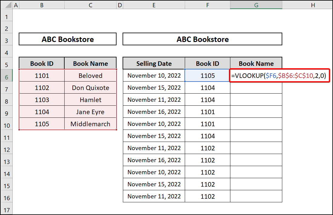 VLOOKUP function to return another cell if one cell equals another 