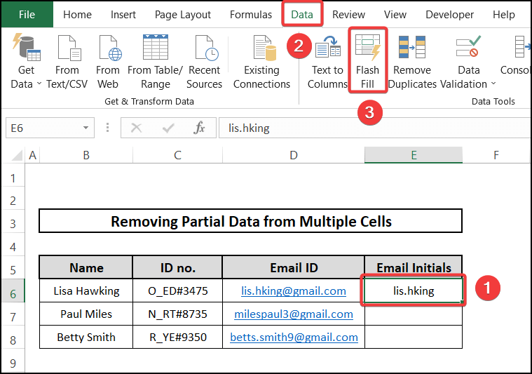 Flash Fill - removing partial data from multiple cells