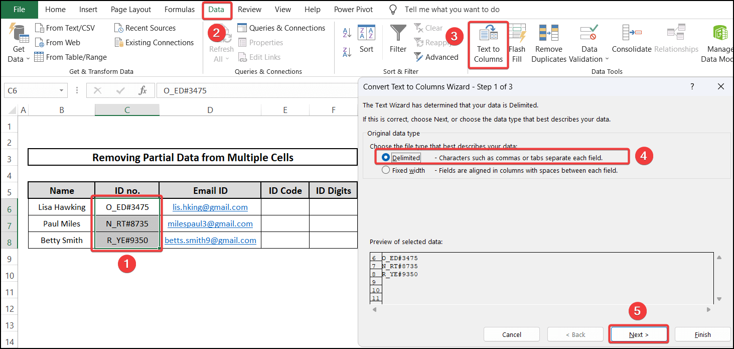 Text to Column - removing partial data from multiple cells