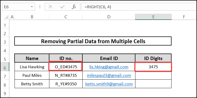 RIGHT function - removing partial data from multiple cells
