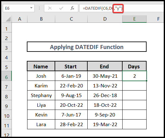 excel formula to count days from date using datedif function 