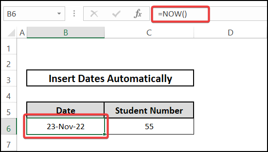 Now function - enter date automatically for sequential dates