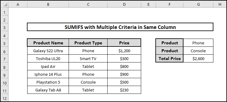 SUMIFS with multiple criteria in same column for multiple OR logic in one column