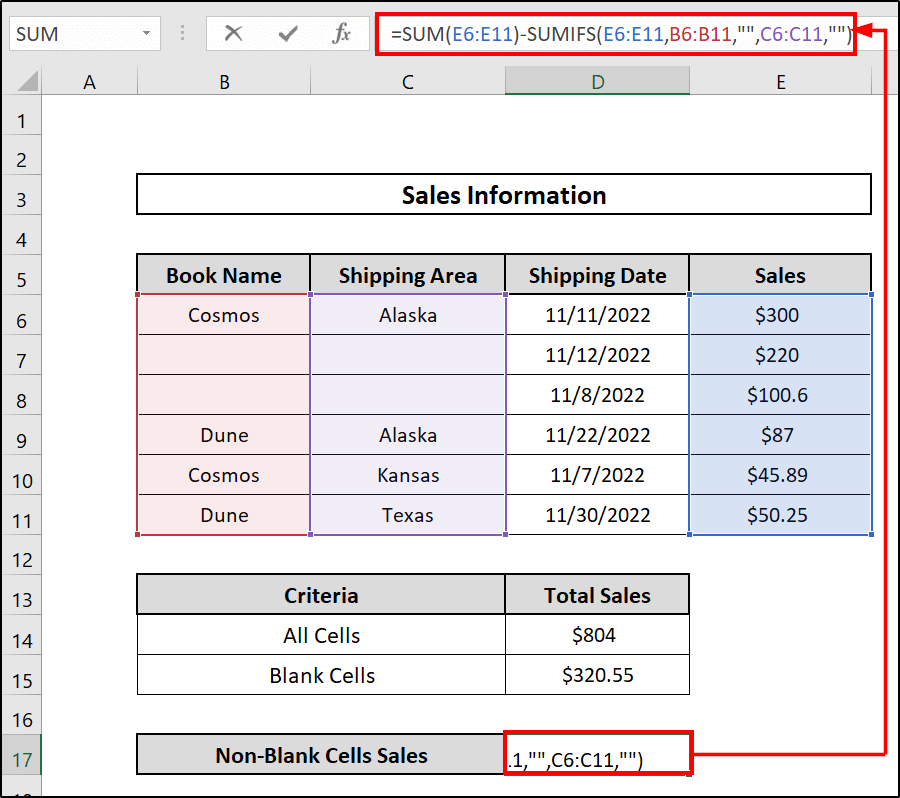Applying the Combination of SUM and SUMIFS with Multiple Criteria Along Column and Row in Excel