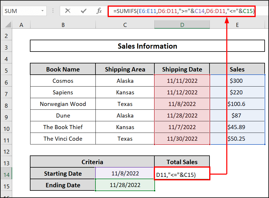 Using SUMIFS in Column with Date Criteria