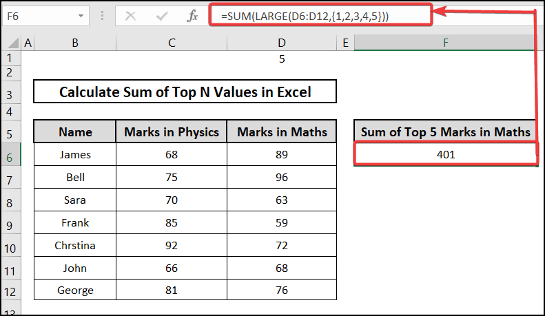using SUM and LARGE functions