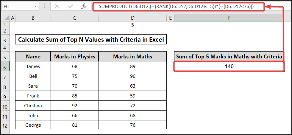 using SUMPRODUCT and RANK functions 