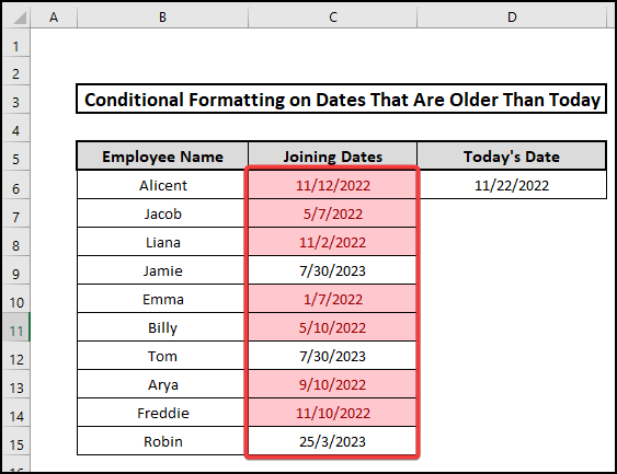 Perform Conditional Formatting for days Within 1 Year from This Day