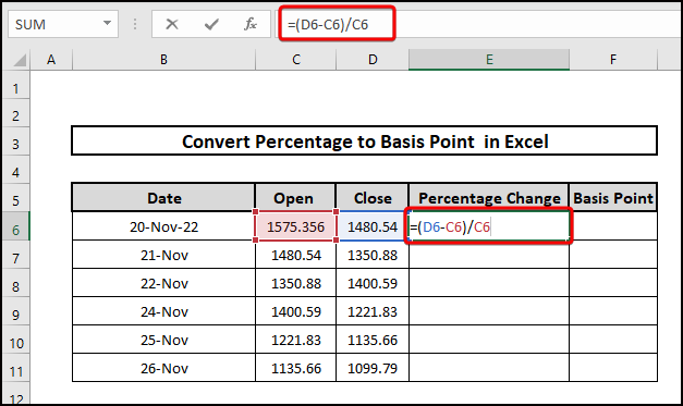 convert percentage to basis points in excel using percentage change 