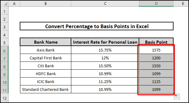 simple way of how to convert percentage to basis points in excel