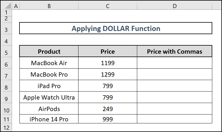 Dollar function-convert numbers to text with commas in excel