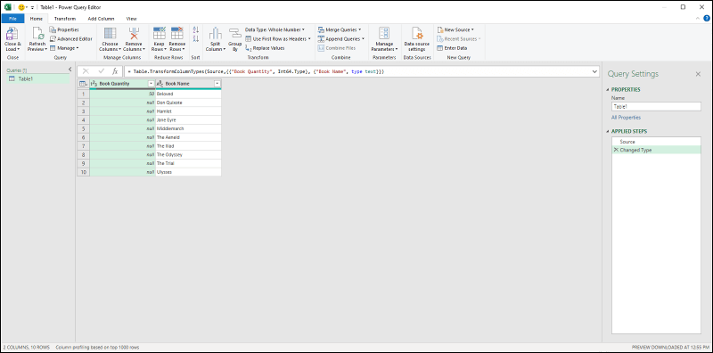 power query to fill down to the last row with data in Excel
