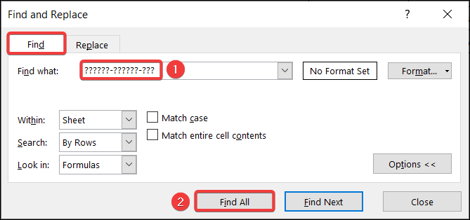 implementing find and replace using question mark wildcard in excel
