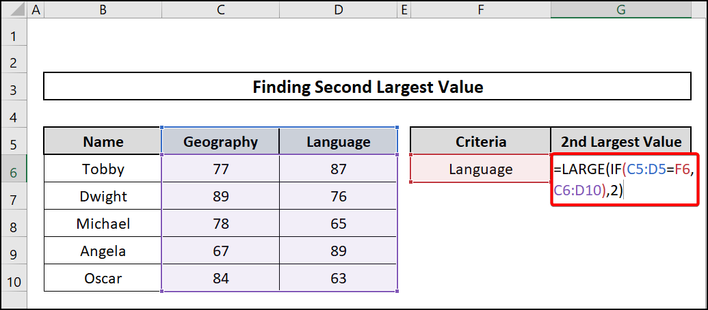 Large function to find second largest value with criteria 