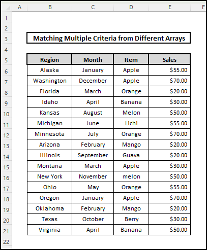 excel match multiple criteria from different arrays dataset