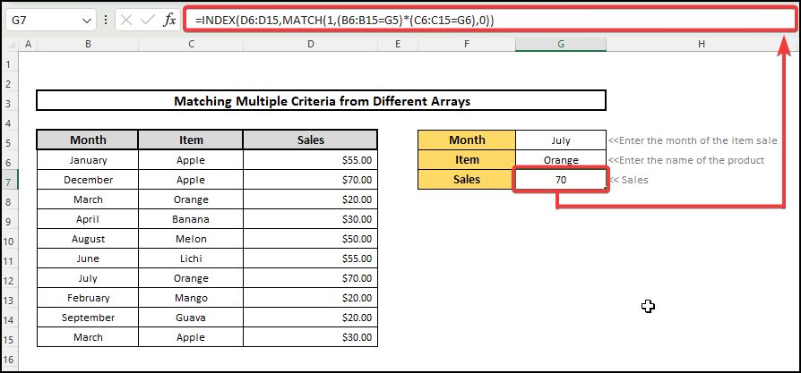 excel match multiple criteria from different vertical array