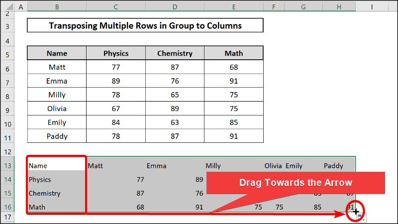 Copy formula-Excel transpose multiple rows in group to columns