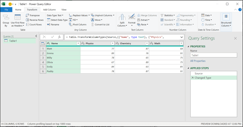 Power query editor-Excel transpose multiple rows in group to columns