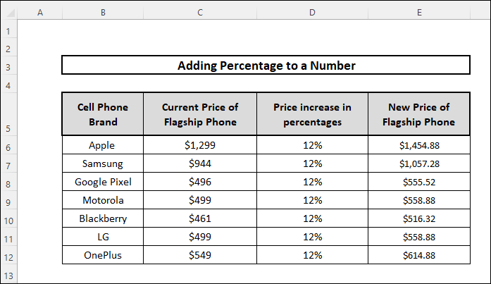 add a percentage to a number in excel using formula