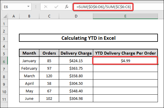 how to calculate ytd in excel using sum function