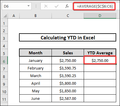 how to calculate ytd average using average function