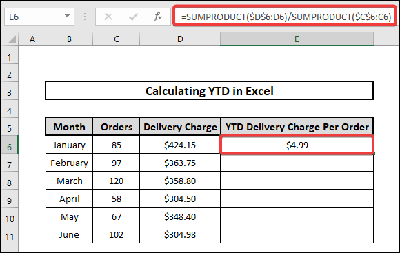 how to calculate ytd in excel utiliIng sumproduct function