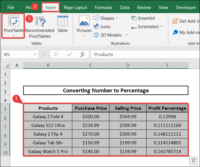 implementing pivot table to convert number to percentage in excel