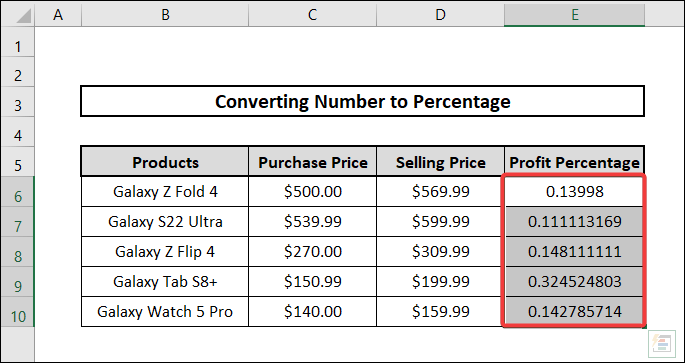 utilizing number format drop-down menu to convert number to percentage 